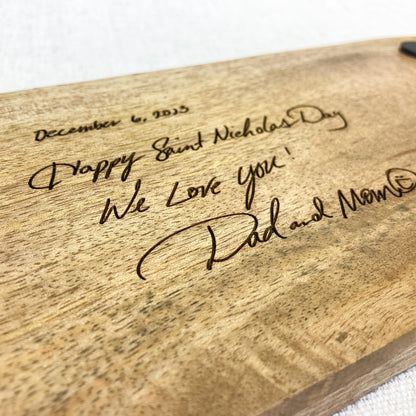 Custom Engraved Wooden Keeper Tray with Monogram and Handwritten Message