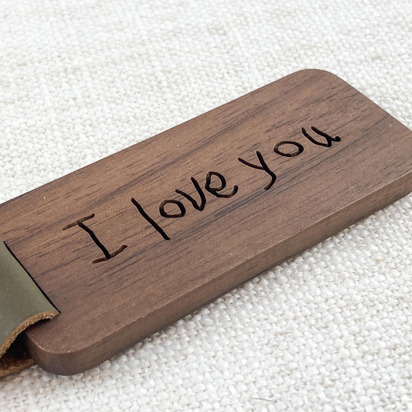 Custom Engraved Handwritten "I Love You" Wooden Keychain