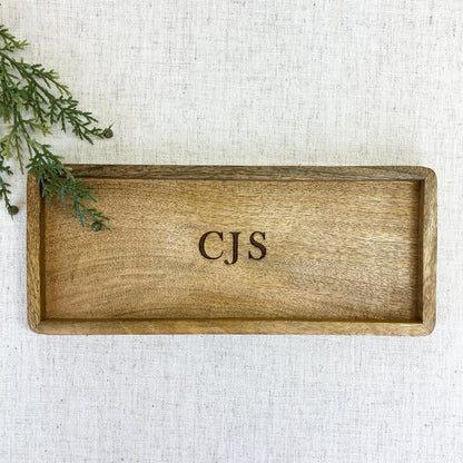 Custom Engraved Wooden Keeper Tray with Monogram and Handwritten Message