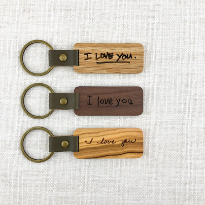 Custom Engraved Handwritten "I Love You" Wooden Keychain