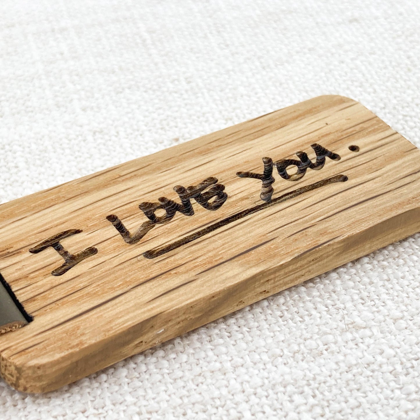 Custom Engraved Handwritten "I Love You" Wooden Keychain